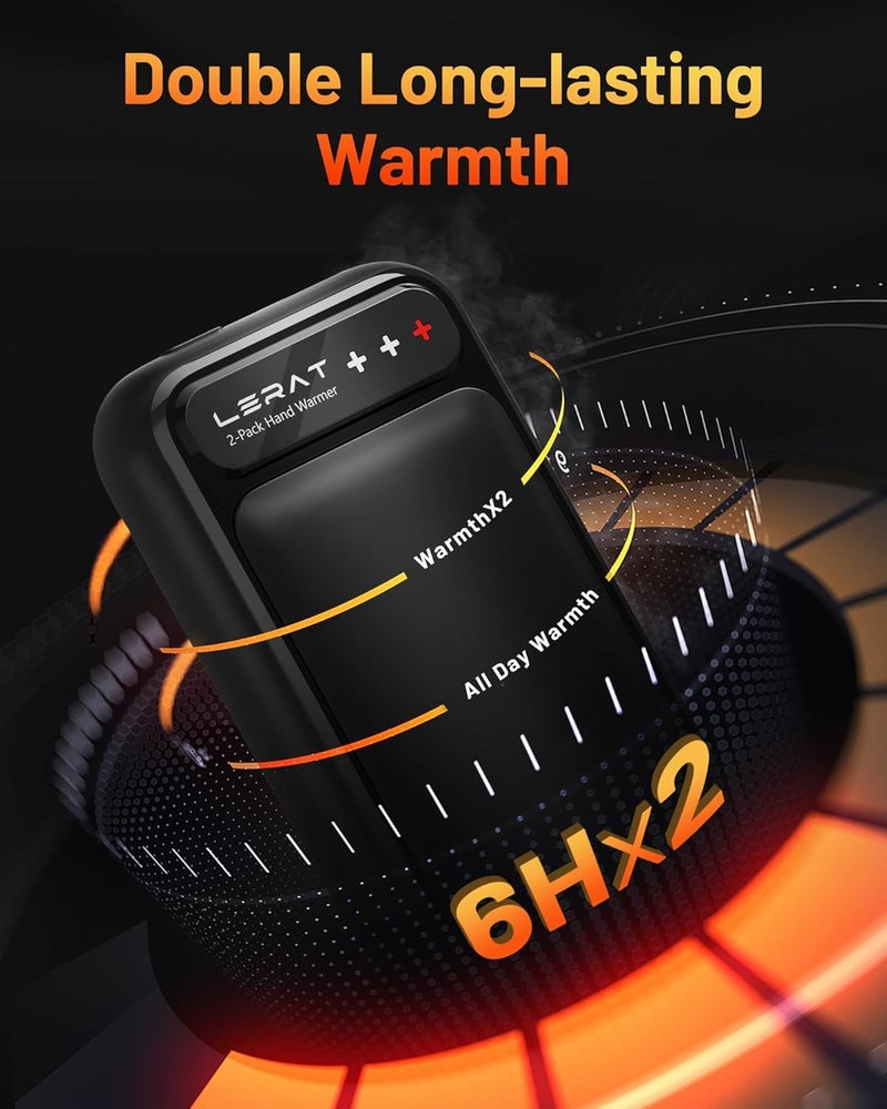 Lerat Hand Warmers Rechargeable 2 Pack, Electric Hand Warmers, Fast Heating, Portable Pocket Heater, 2 in 1 Quick Charge Hand Warmer for Outdoor Indoor, Warmer Gift for Christmas, Golf, Camping - Image 5